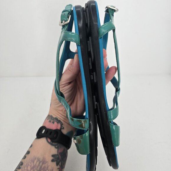 vintage Y2K Prada | teal blue patent leather strappy flat sandals | WMS 6 - Picture 11 of 12